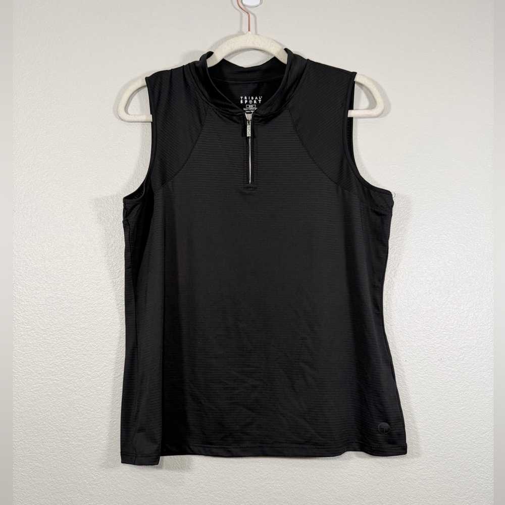 Tribal Sport Shirt Black Quarter Zip Sleeveless Athletic Tennis Golf Women Med